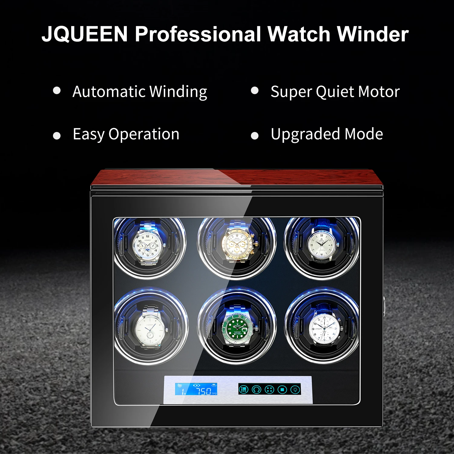 

AAA Quality 5 Modes Rosewood Watch Winder with Quiet Japanese Mabuchi Motor 6+0 Storage Ultra-quiet Japanese motor with LED