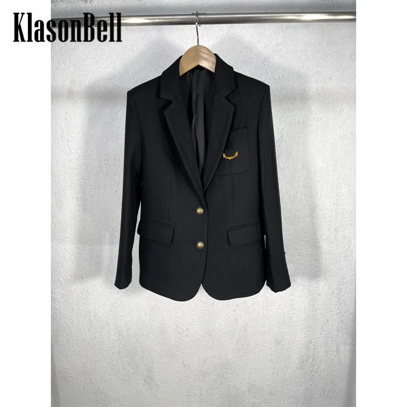 

Женский Однобортный блейзер с вышивкой, черный облегающий пиджак, новинка 2021