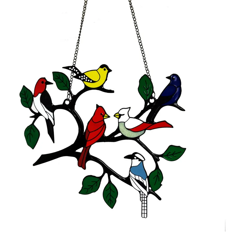 

Alloy color art Double-sided drip window hanging decoration Seven birds six birds four birds flock pendant Garden decoration