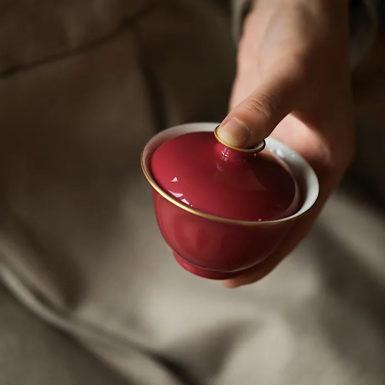 Se oculta en el exterior, carmine tueen yongzheng, solo tres tazones de t&eacute;, jingdezhen, t&eacute; de cer&aacute;mica hecho a mano-1