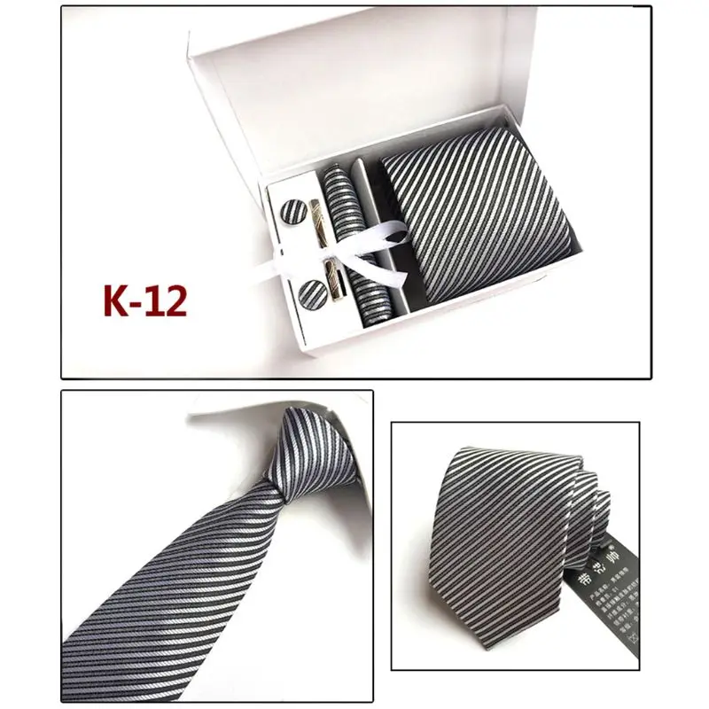 

6Pcs Men Business Necktie Cufflinks Handkerchief Clip Set Valentines Gift Geometric Jacquard Wedding Party Accessories 21 Colors