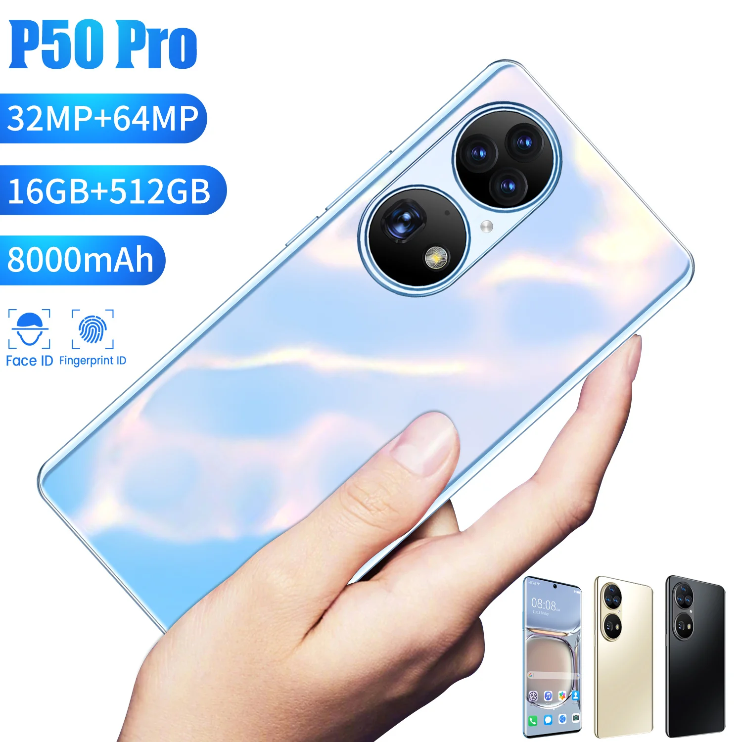 Tel&eacute;fono Inteligente 5G 2021 global, dispositivo que se adapta a Huawei P50 Pro, con 16 + 512GB, red 5G, GPS, para Huawei, Xiaomi y Samsung-2