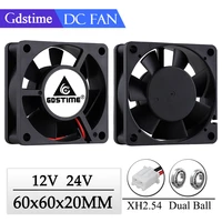 2 pcs gdstime 60x60x20mm 6020 12v 24v dual ball 3d printer cooler fan 60mmx20mm brushless machine equipment dc motor cooling fan