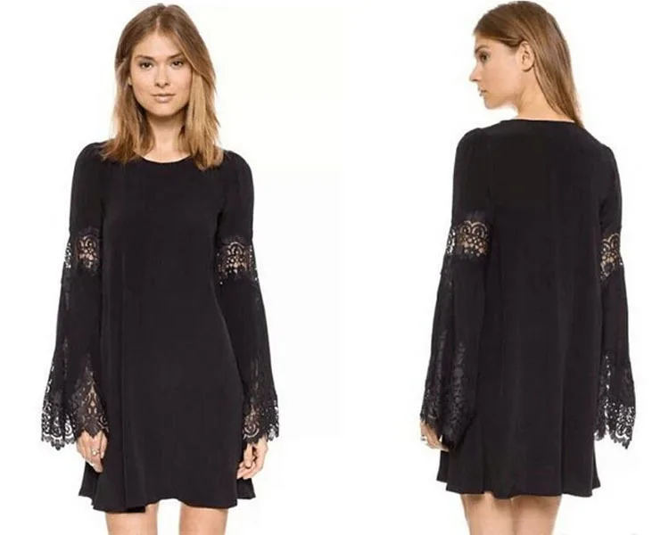 Plus Size Women's Maternity Skirt European and American Autumn Chiffon Stitching Lace Loose Long Sleeve A-line Dress