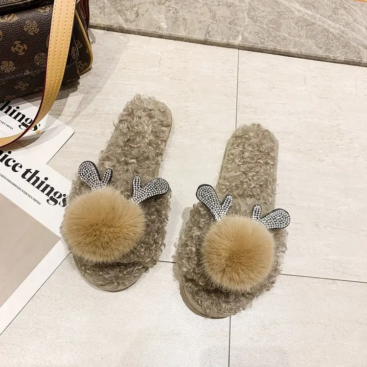 New Home Cute Warm Cotton Slippers Ladies Autumn and Winter Comfortable Slippers Furry Slippers Women Fashion Women's Shoes