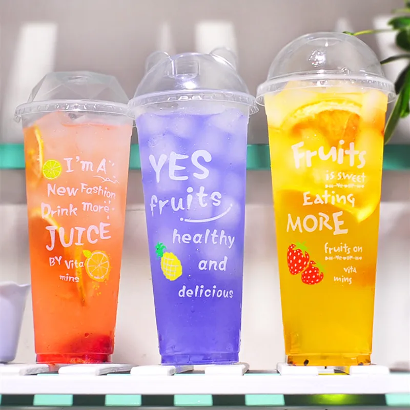 50 шт Высокое качество фруктовый чай пластиковые стаканчики объемом 16 унций 500 мл