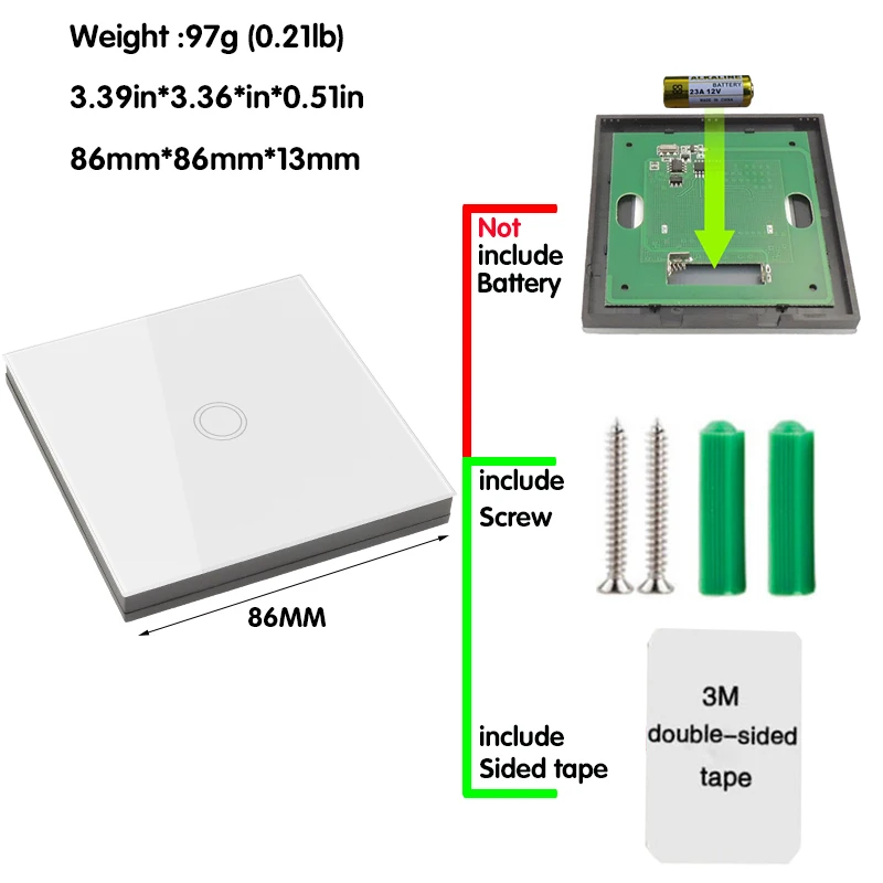 

Wireless Touch Switch Light Smart Home 433Mhz Remote Control Switch Panel 86*86 AC110V 220V Relay for Ceiling Lamp Water Heaters