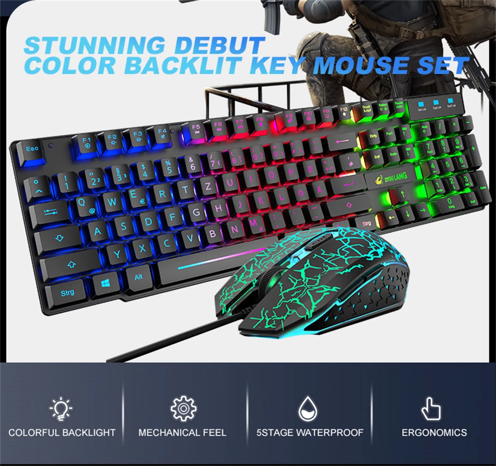 

Keyboard T13 Rainbow Backlight Usb Ergonomic Gaming Keyboard Mouse Set For Pc Laptop Juego de teclado y mouse alemn