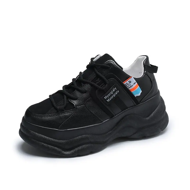 

Spring Hidden Heels Platform Sneakers Women 2021 Black Lace Up Running Casual Shoes Woman Chunky Vulcanized Shoes Female