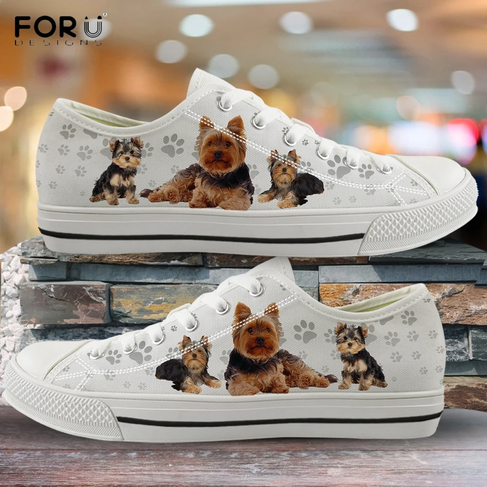 FORUDESIGNS Cute Yorkshire Terrier Dog/Puppy Print Woman Shoes Sneaker Autumn Low Top Ladies Shoes Womens Canvas Shoes Size 5-15