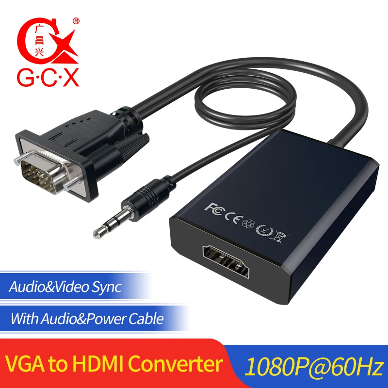 Внешний адаптер GCX с аудио 1080P VGA2HDMI видеоадаптер для ПК в HD ТВ проектор VGA штекер HDMI