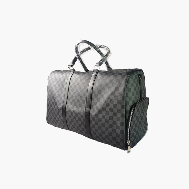 Классическая клетчатая дизайнерская мужская кожаная дорожная сумка брендовая