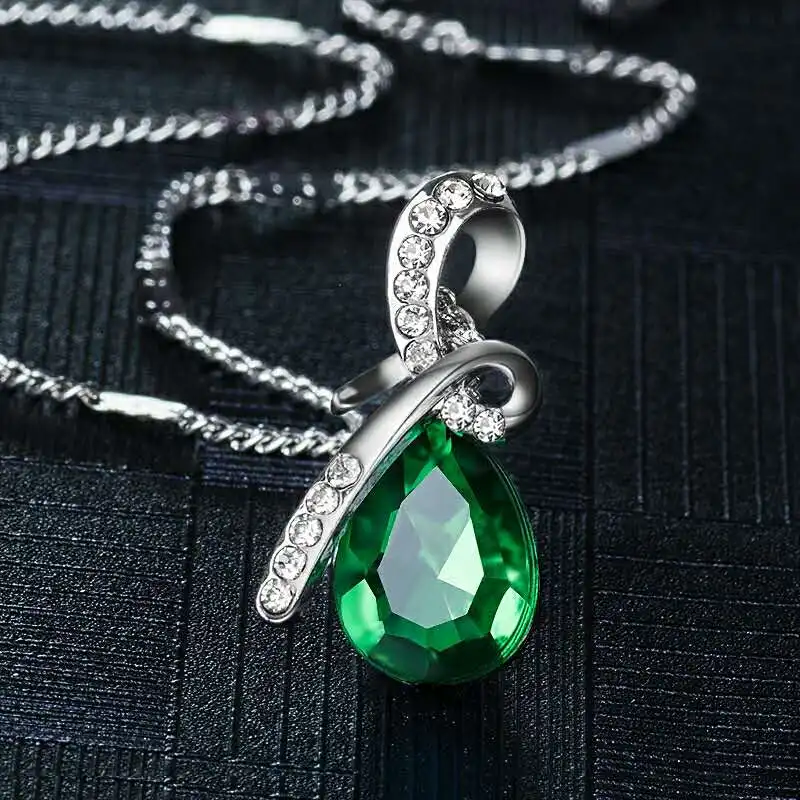 Австрийский синий кристалл кулон ожерелье ювелирные изделия женщин слеза ангела