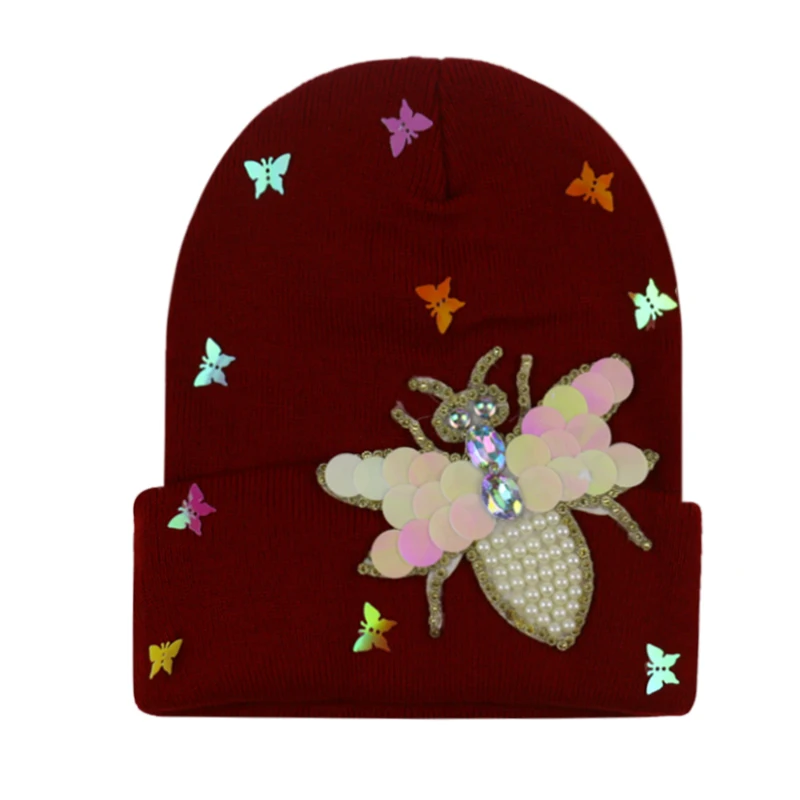 Женская Шапка бини FOXMOTHER белая или серая Теплая с блестками и бабочкой 2019|Женские