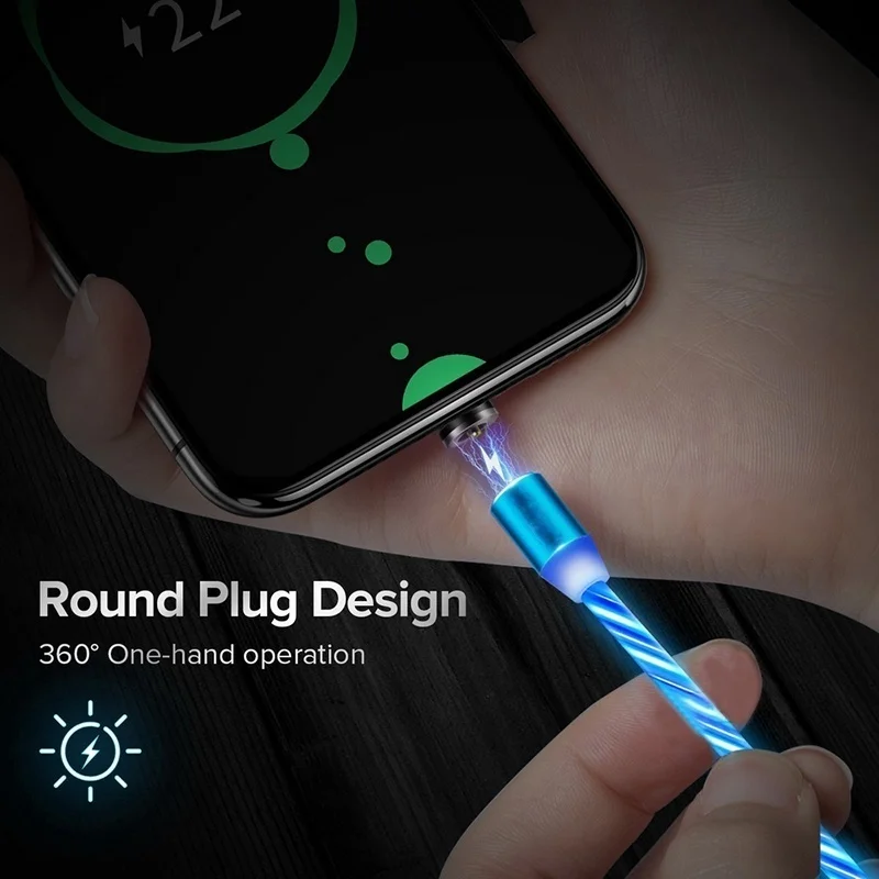 Магнитный кабель Type C Micro USB светодиодное освещение Быстрая зарядка зарядное