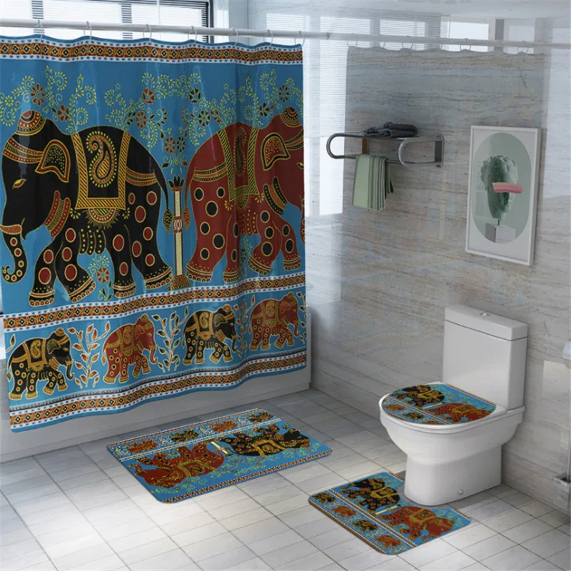 Рождественская красочная Водонепроницаемая занавеска со слоном из полиэстера