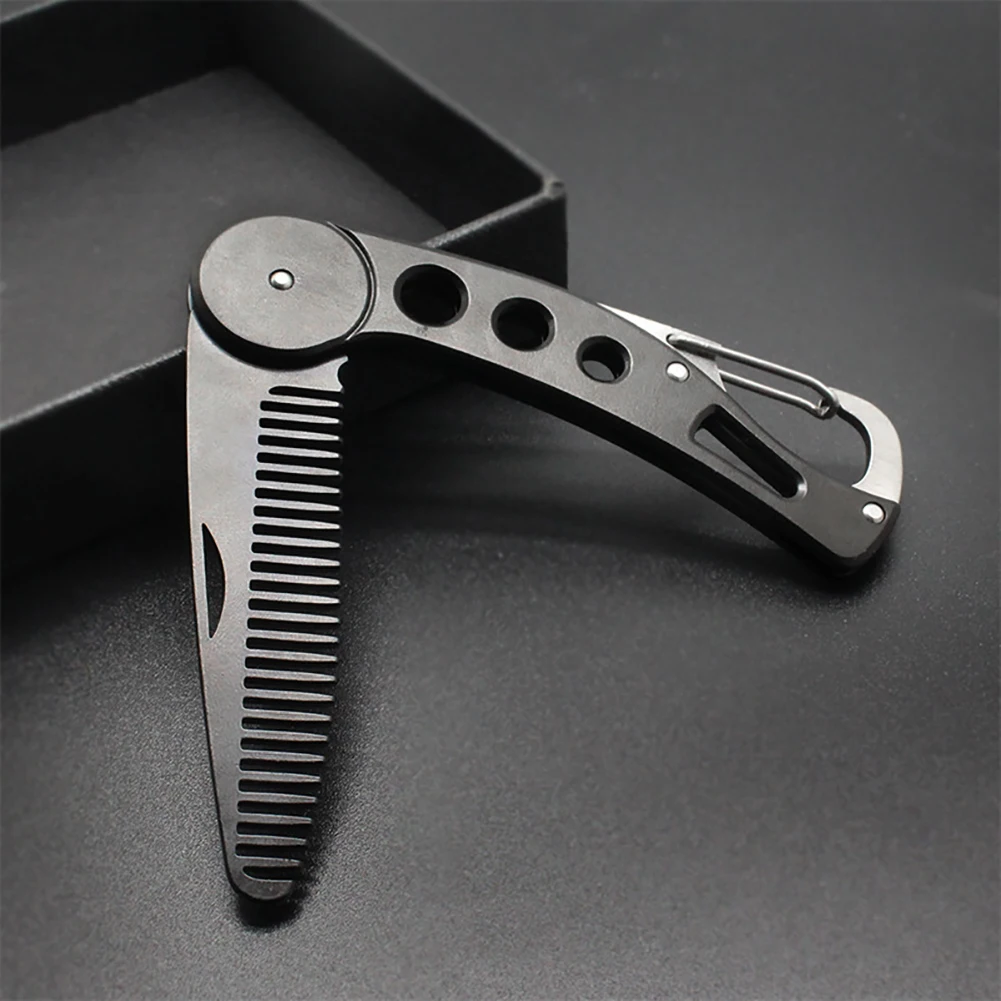 

Portable Hair Grooming Men Beard Comb Tool Stainless Steel Pocket Shaving Mustache Styling Durable Folding Trim Handle Shaper