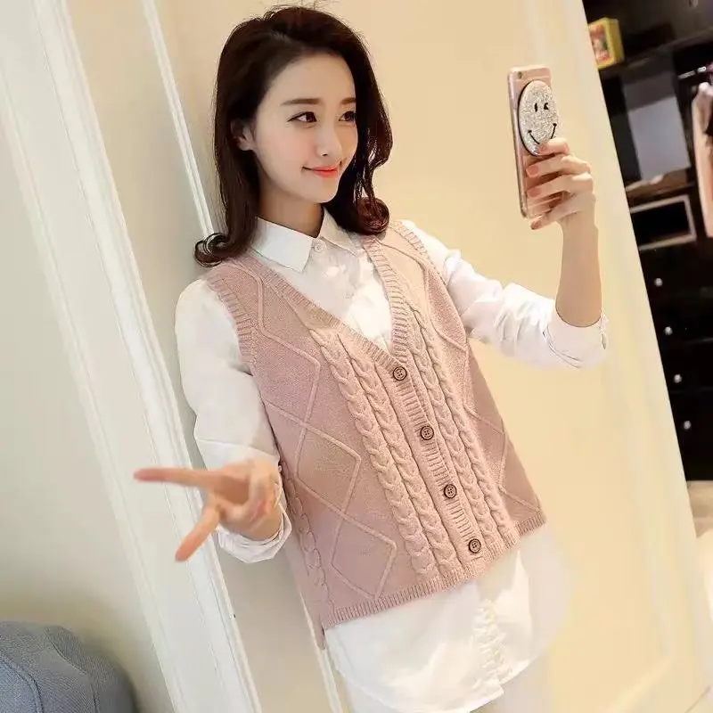 Повседневный свитер Свободный пуловер с V-образным вырезом и пуговицами