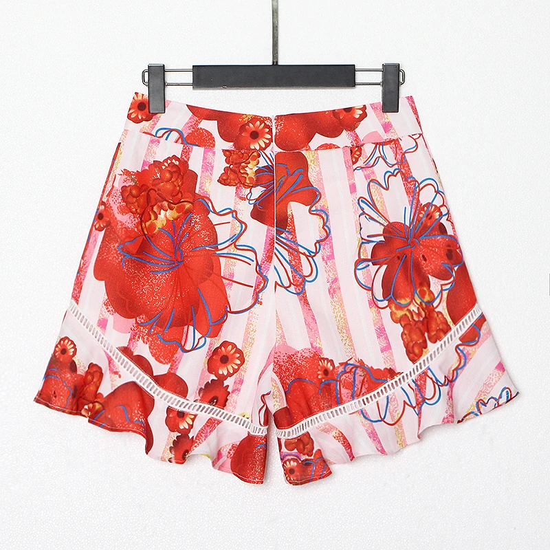 

SISPELL Sweet Sets For Female Square Collar Sleeveless Backless Patchwork Ruffle Top With Shorts Print Women's Set 2021