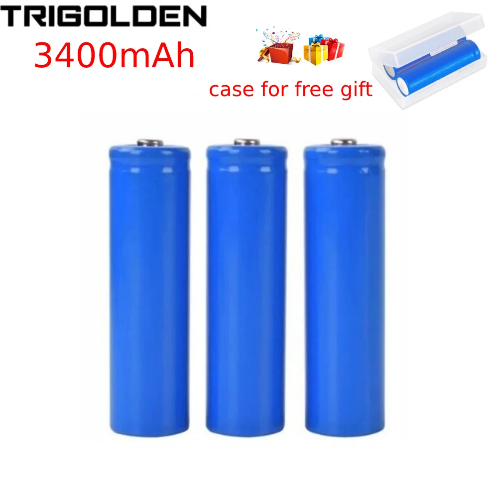 

18650 Battery 3.7v Rechargeable battery High-current Original 3400mAh Lithium Batteries For Flashlight or Tools With free Case