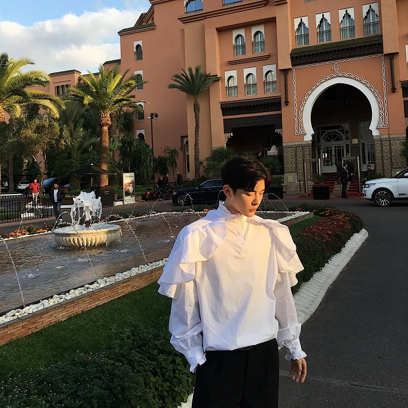 Рубашка мужская с длинным рукавом и оборками белый ретро-топ в готическом стиле