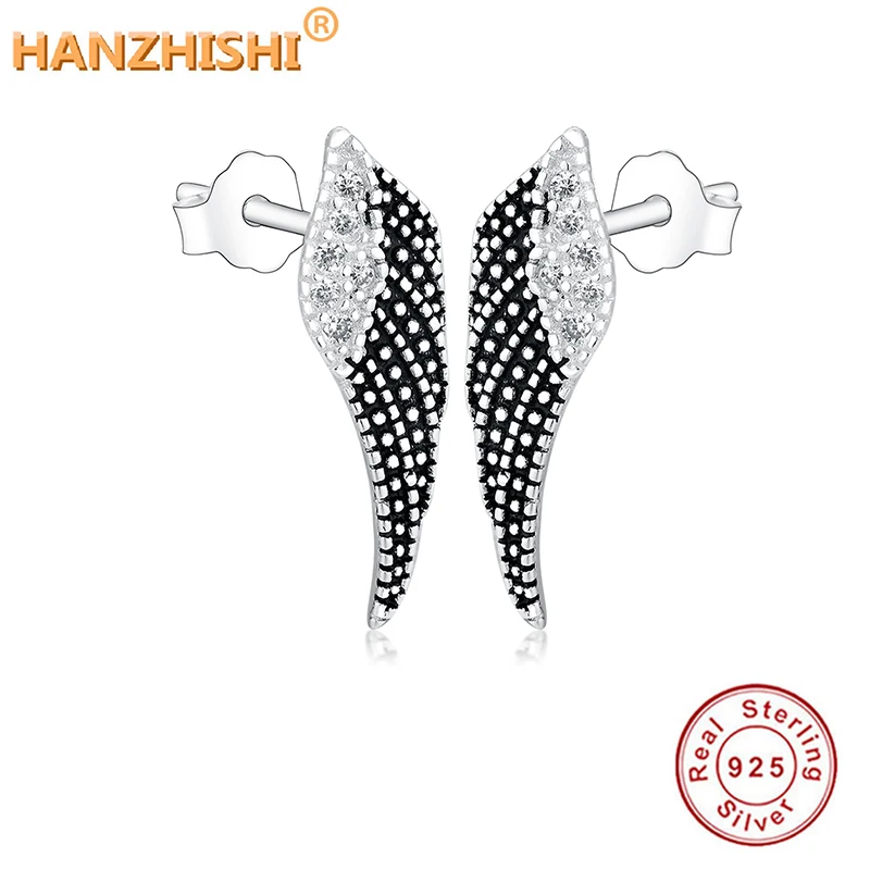 

2020 New Authentic 925 Sterling Silver Vintage Feather Wings Stud Earrings for Women Sterling Silver Earrings berloque Jewelry