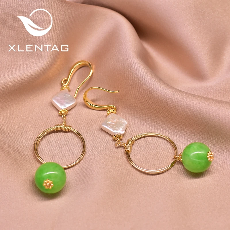 Xlentag натуральный пресноводный с жемчугом и нефритом свисающие серьги для женщин