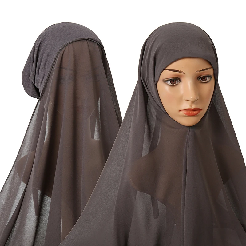 

Solid Color Headwear Hijabs High Quality Chiffon Long Shawl Head Scarf Elastic Stylish Cap Temperament Ethnic Style Chiffon Hat