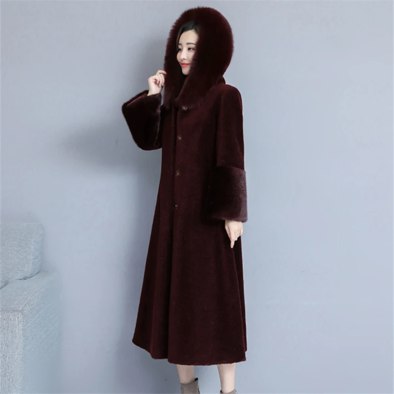 M-4XL Женское зимнее пальто с капюшоном большой меховой воротник длинное меховое