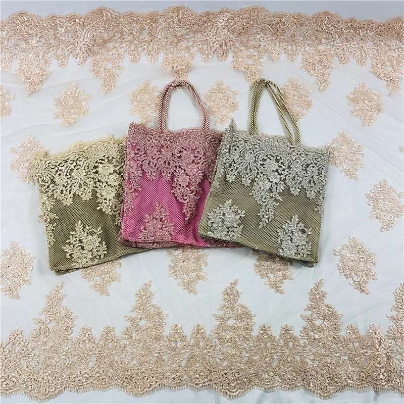 

Water soluble embroidery champagne color cording lace fabric