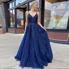 Женское кружевное вечернее платье BEPEITHY, длинное ТРАПЕЦИЕВИДНОЕ темно-синее платье для выпускного вечера, без рукавов, на шнуровке сзади, 2021