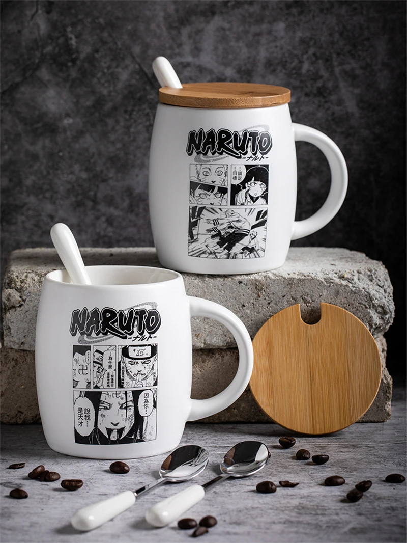 Белая кофейная кружка Аниме Наруто Hokage, керамические кружки с рисунками из мультфильмов, Набор чашек с крышкой и ложкой, подарки на день рождения для мальчиков и девочек