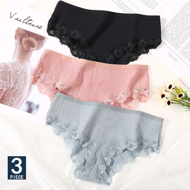 3 шт./компл. кружевные хлопковые трусики сексуальное нижнее белье трусы для
