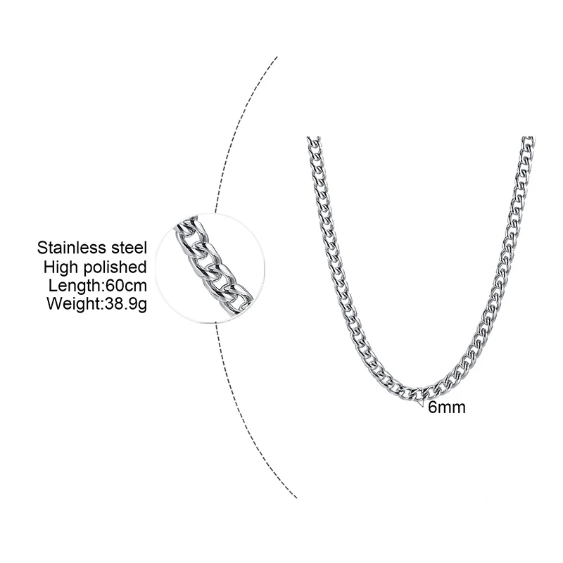 

Vnox Simple Stainless Steel Cuban Chain Necklaces for Men Jewelry Fashion Hip Hop Male Link Collar Xmas New Year Gifts