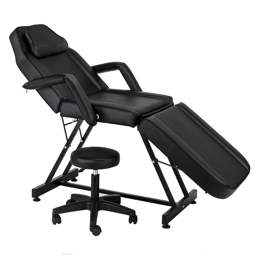 183x60x72cm Adjustable Beauty Salon Spa Massage Bed Tattoo Chair With Stool Black[us-depot]