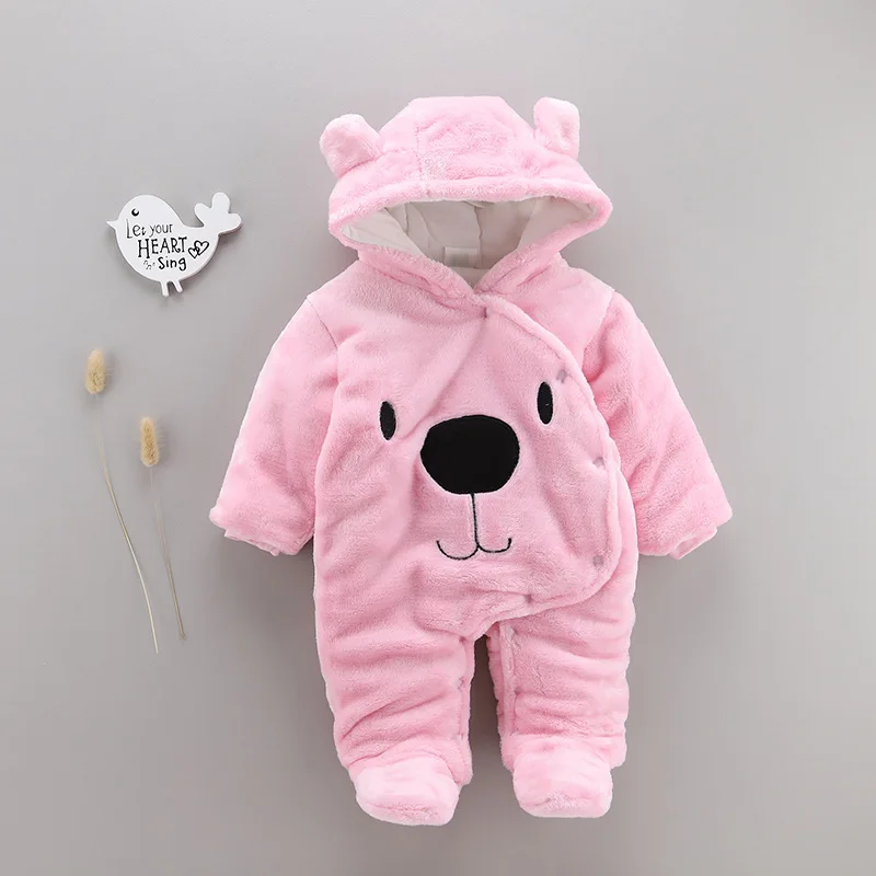Комбинезон детский флисовый с капюшоном на пуху для новорожденных девочек и