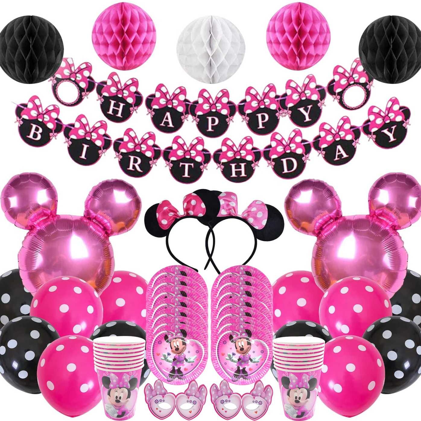 

Disney Minnie mouse party baby girl favor 1st Birthday Party Supplies 8 people diy decor accessories birthday baby shower decor