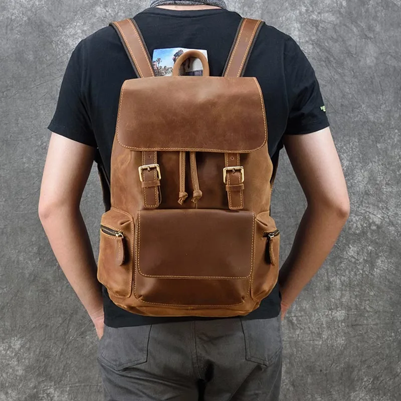 Рюкзак унисекс из натуральной кожи Crazy Horse винтажный ранец для ноутбука 14 дюймов