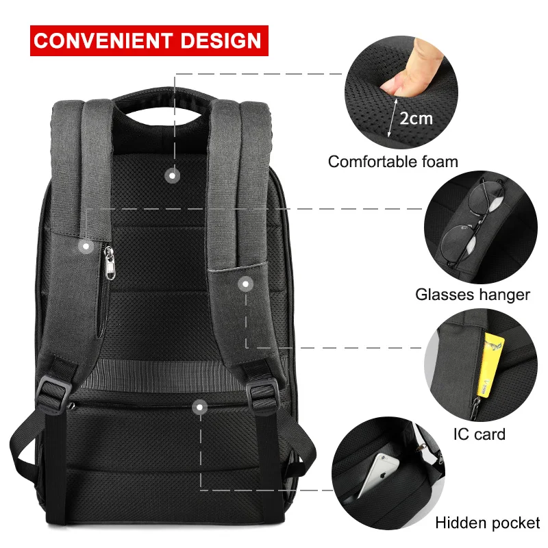 Модный мужской рюкзак с замком TSA без ключа 15 6 дюймовый для ноутбука USB зарядкой