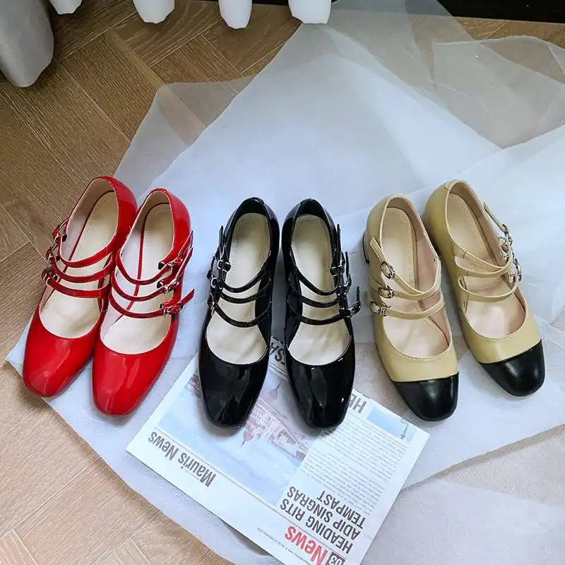 

Krazing pot patent leather round toe high heels Mary janes buckle strap beauty lady daily wear fashion classic women pumps L08