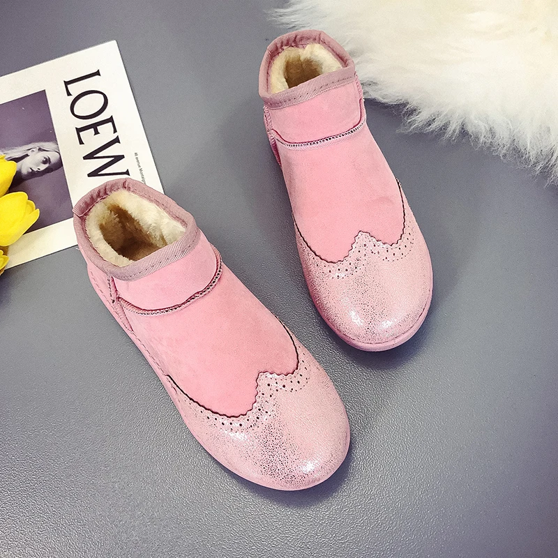 Rimocy/обувь с перфорацией типа броги женские повседневные зимние ботинки розовые