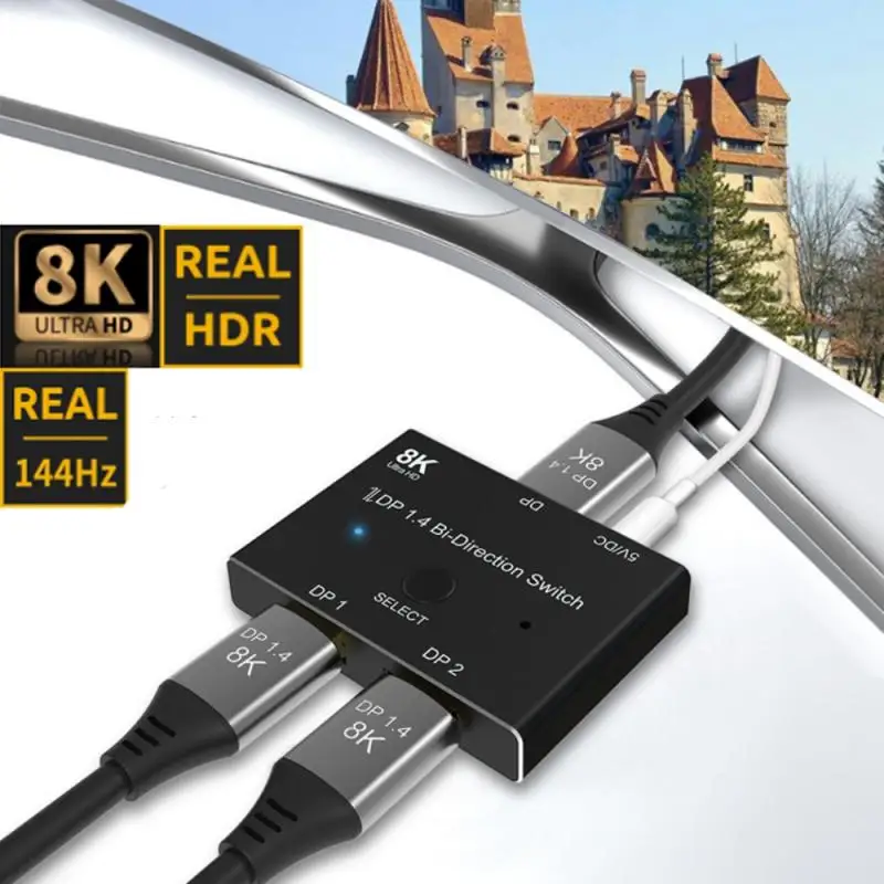 

Displayport 1.4 Switch 144Hz Displayport Bi-Directional Splitter Switcher Displayport KVM 2X1 1X2 Display Port 8K@30Hz,4K@120Hz