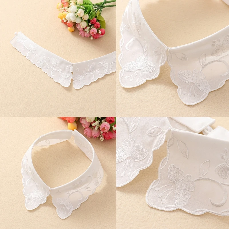 

Women Elegant White False Fake Collar Lapel Choker Sweet Embroidery Butterfly Floral Dickey Necklace Clothing Accessory