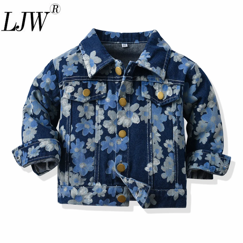 

Новинка, детская джинсовая куртка на весну и осень, новая продукция, короткая джинсовая уличная одежда с длинными рукавами и отложным ворот...
