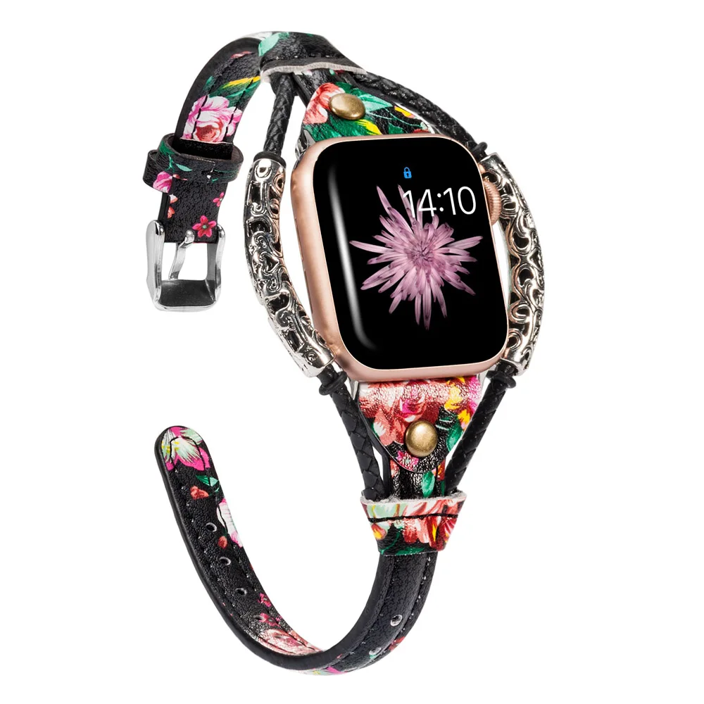 BkRed Винтажный кожаный ремешок для Apple Watch Band женский твист полоса ремешок заклепки с металлической веревкой браслет нарядный стильный iwatch серия - Цвет ремешка: BkRed