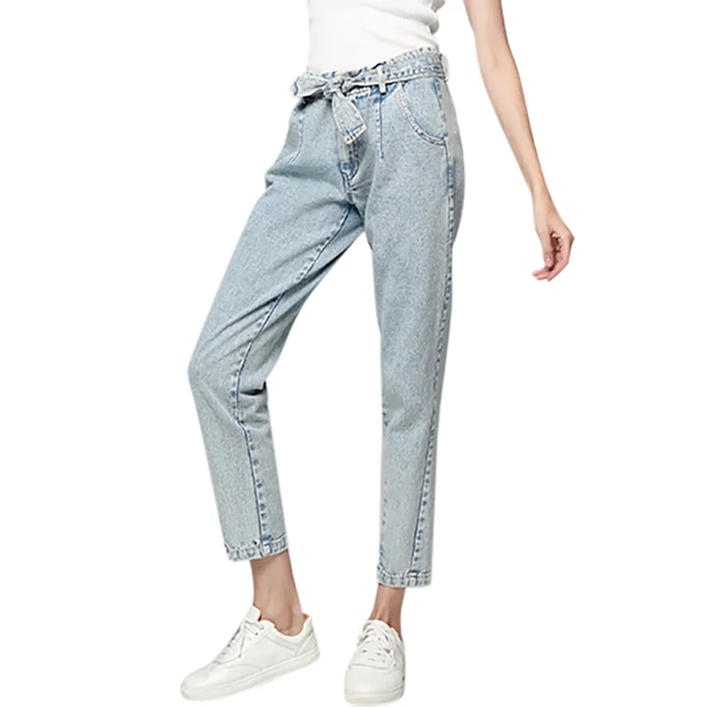 Женские потертые джинсы с карманами SAGACE повседневные однотонные брюки высокой