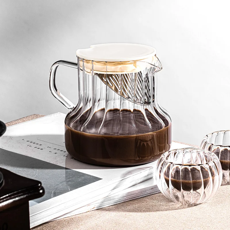 

Pour Over Coffee Server Vertical Stripes Glass Stovetop Safe Pot Heat Resistant Drip Coffee Share Pot Barista Kettle Teapot