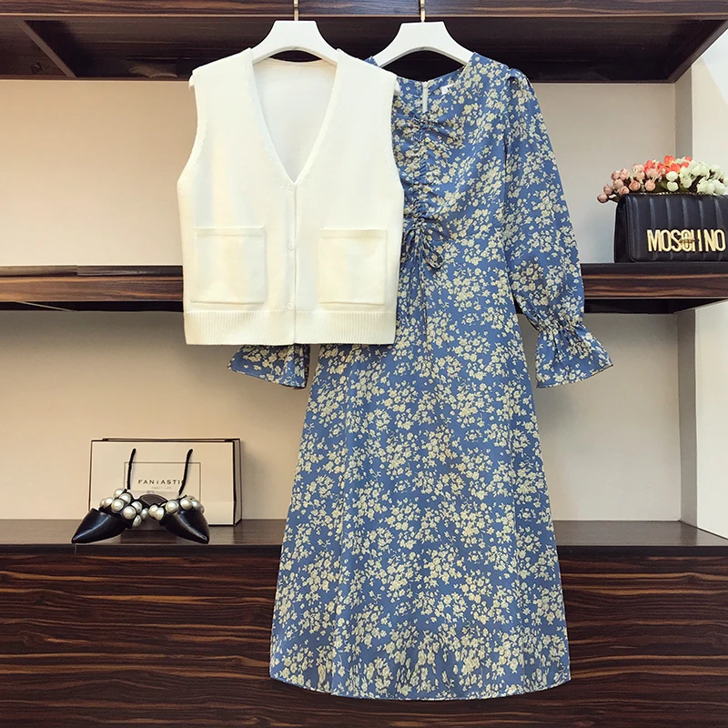 Женское платье в стиле бохо Осеннее трикотажное платье-жилет и платье-рубашка с