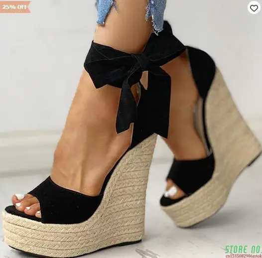 

Women Summer Butterfly Knot Solid Open Toe Bohemian Sandals Fashion Platform High Heels Wedge Shoes Ankle Bowtie Dress Shoes 43