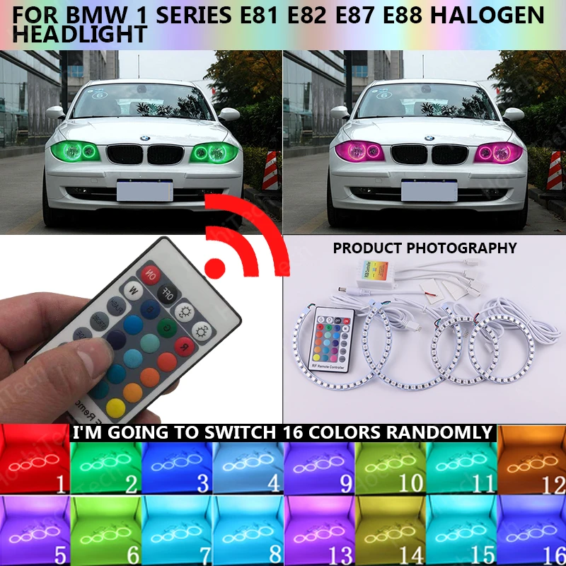 

Multi-color RGB HALO RING ANGEL EYES HEAD LIGHT LAMP For BMW 1 Series E81 E82 E87 E88 Halogen Headlight